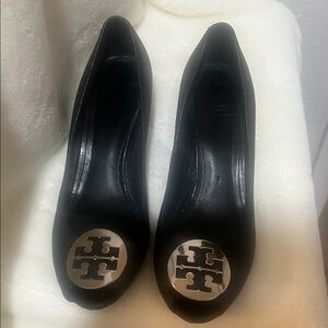 Tory Burch Black Flats with Silver Logo